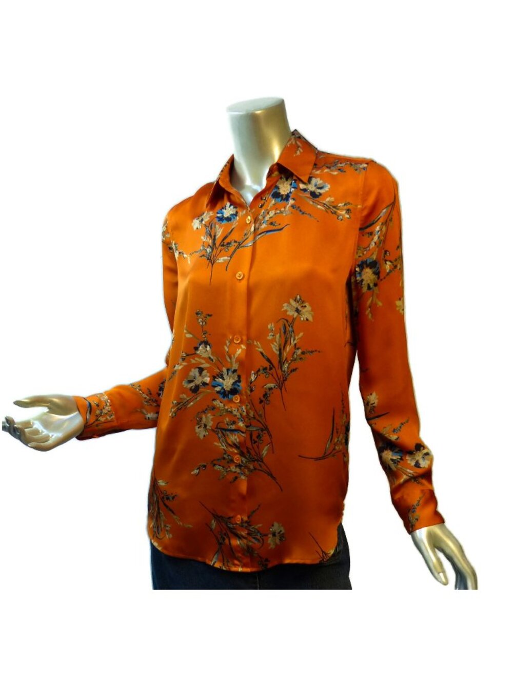 Equipment Femme Button Up Top Size XS Orange Floral Spray Relaxed Breezy